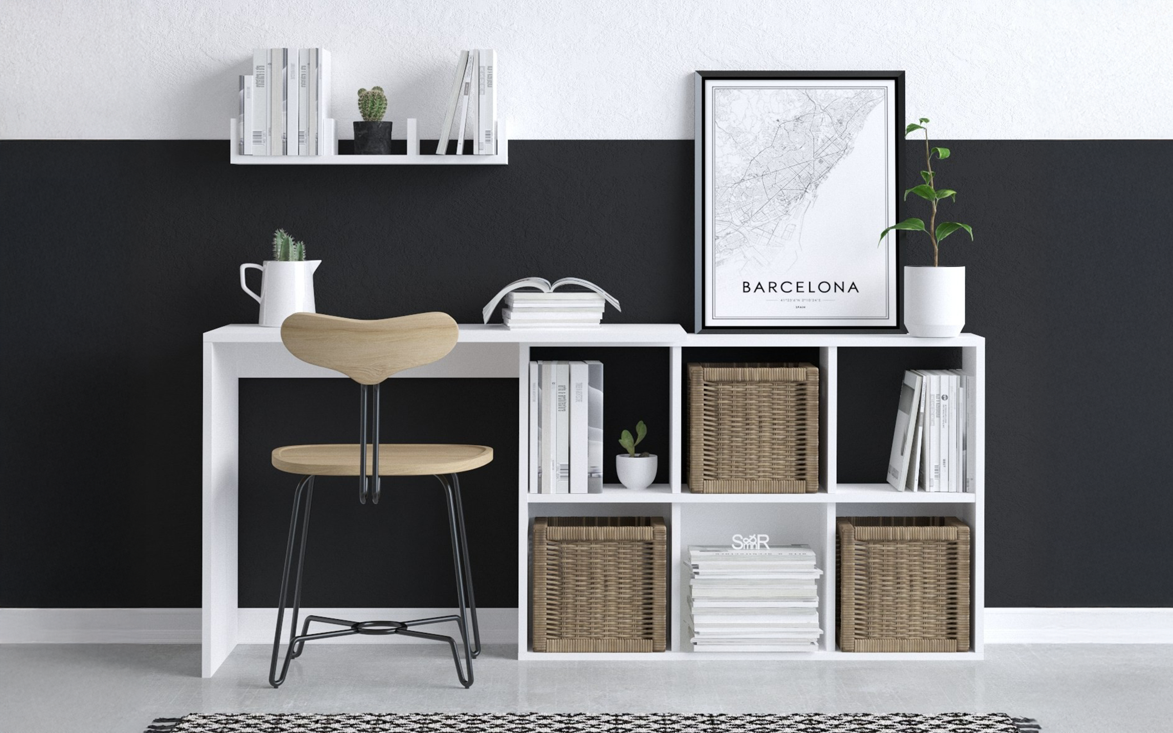 Birou cu etajera Jack, alb + stejar  1